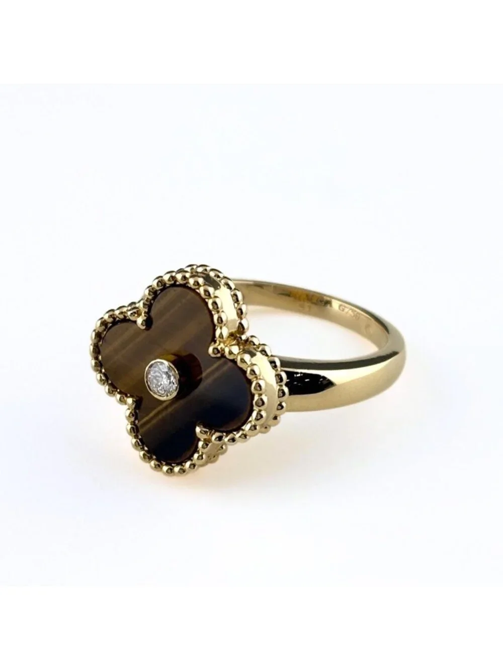 Van Cleef & Arpels Vintage Alhambra Ring YG Yellow Gold Diamond Tiger Zooeye